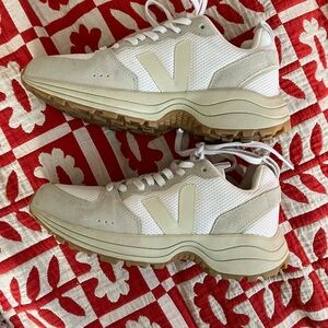 Veja White and Tan Sneakers